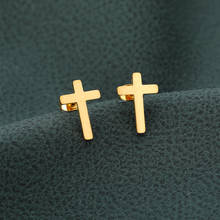 ETCAVCE-pendientes pequeños de acero inoxidable con forma de cruz de Jesús para mujer, aretes sencillos con forma de cruz religiosa, regalos 2024 - compra barato