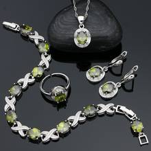 925 Silver Earrings Bracelet Pendant Chain Ring Olive Green Oval Cubic Zirconia Jewelry Set for Women Party Accessories 2024 - buy cheap