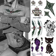 Водостойкие временные тату-наклейки, искусственная татуировка, цветок, королева, корона, милый кот, сексуальные крылья, переводная татуировка для боди-арта для женщин и мужчин 2024 - купить недорого