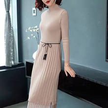 Vestido de malha feminino listrado, moda coreana, outono, longo, gola pequena, tartaruga 2024 - compre barato