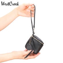 Westcreek marca de pulso couro genuíno quadrado metal zíper moda pequena moeda bolsa mudança carteira batom saco 2024 - compre barato