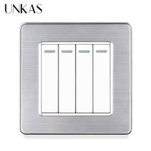 UNKAS-Panel de acero inoxidable de 4 entradas, interruptor de luz de pared de encendido/apagado de 1 / 2 vías, 86MM x 86MM 2024 - compra barato