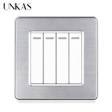 Unkas painel de aço inoxidável 4 gang 1 / 2 direções liga/desliga luz de parede botão interruptor de luz de parede 86mm * 86mm 2024 - compre barato