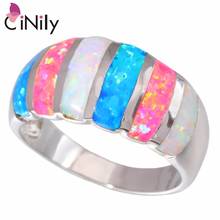 Cinily anel banhado a prata, branco, azul, rosa, de opala de fogo, venda por atacado, venda quente para mulheres, joias para anel de tamanho 6-11 j7883 2024 - compre barato