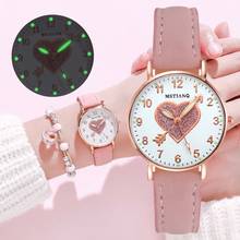 Nuevos relojes de moda para mujer, relojes de pulsera luminosos con corazón de oro rosa, correa de cuero fina, reloj femenino 2024 - compra barato