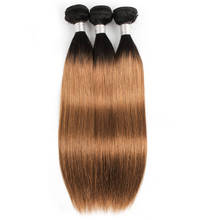 Kisshair T1B30 straight hair bundles 2 tone ombre medium abnurn hair with dark roots pre-colored Brazilian human hair extension 2024 - buy cheap