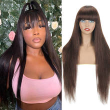 Brazilian Straight Human Hair Wigs With Bangs Brown 2# 4#  Remy Full Machine Made Human Hair Wigs For Women 10-30 Inch Wig 2024 - buy cheap