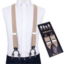 Men Khaki Elastic Suspender Genuine Leather 6 Clips Brace Male Vintage Casual Wedding Party Trousers Fashion Suspenders DiBanGu 2024 - buy cheap
