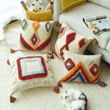 Artesanal de luxo estilo marroquino capa de almofada lã borlas estilo boho étnico colorido travesseiro capa 45x4 5cm/30x50cm 2024 - compre barato