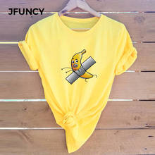 JFUNCY-Camiseta con estampado de plátano para Mujer, ropa holgada de manga corta, de algodón, talla grande 2024 - compra barato