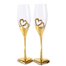 Coração-em forma de vinho tinto vidro de cristal de pé alto ouro prata dupla copo amantes copo presente de aniversário decoração de casamento 2024 - compre barato