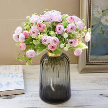 15 cabeças de rosas de chá de seda pequeno buquê para o natal casa casamento ano novo decoração falso flor rosa flores artificiais 2024 - compre barato