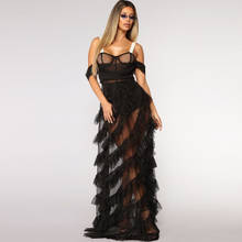High End Sexy Black See Thru Ruffles Straight Tulle Women Dresses Sweetheart Off The Shoulder Long Tulle Robe Night Gowns 2024 - buy cheap