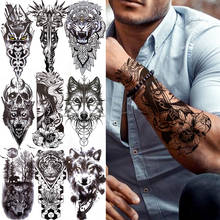 Tatuagem adesiva de coruja preta, cobra grande, lobo, tigre, totem, henna, para mulheres, crianças, floresta falsa, tatuagem masculina 2024 - compre barato