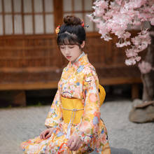 Женская одежда для косплея, Традиционная японская летняя юката желтого цвета, кимоно с милым принтом фанатов, одежда для фотосъемки 2024 - купить недорого