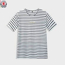 Fredd marshall nova camiseta masculina verão casual, manga curta, listrada, camisa 100% algodão, gola redonda, bordada, tops 417 2024 - compre barato
