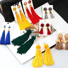 VCORM Bohemian Tassel Crystal Long Drop Earrings for Women Red Cotton Silk Fabric Fringe Earrings 2020 Fashion Woman Jewelry 2024 - buy cheap