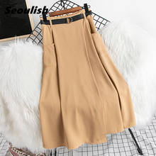 Seoulish-faldas largas con cinturón para mujer, faldas informales de cintura alta, acampanadas, con bolsillos, para verano, 2021 2024 - compra barato
