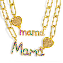 Colar chunky de ouro nkeu73, colar feminino com pingente de coração e nome, de zircônia cúbica, joias para presente de dia das mães 2024 - compre barato