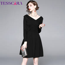 TESSCARA-vestido de oficina elegante para mujer, minivestido Vintage de fiesta de diseñador de alta calidad, color negro, para otoño 2024 - compra barato