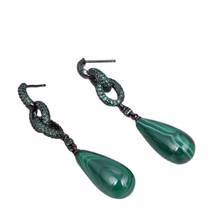 Brincos de lágrima de malachites verde natural, joias femininas pendentes de zircônia cúbica verde com pavimento, joias para presentes 2024 - compre barato