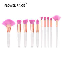 FLOWER PAIGE 10Pcs Makeup Brush Set Brush Loose Powder Brush Fan-shaped Eye Shadow Brush Pink Hair White Handle Makeup Beauty 2024 - buy cheap