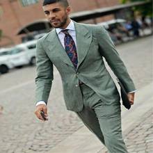 Fashion Green Men's 2 Pieces Suit Slim Fit Formal Notch Lapel Business Tuxedos Blazer Groomsmen For Wedding Party(Blazer+Pants) 2024 - buy cheap