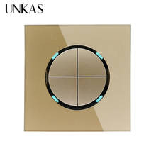 UNKAS-Panel de cristal dorado, interruptor de luz de pared con indicador LED, 4 entradas, 1 vía, clic aleatorio, 2019 2024 - compra barato
