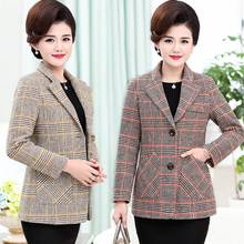 Middle-aged women's Short Plaid Suit Jacket 2022 Spring Autumn Slim Women Woolen Coat Large size Mother Single breasted Tops 2024 - buy cheap