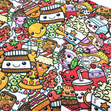 145cm Width Cartoon Popcorn and Pizza Printed Canvas Fabric For Cushion Cover/Diy Handbag/Slipcover DIY Sewing 2024 - buy cheap