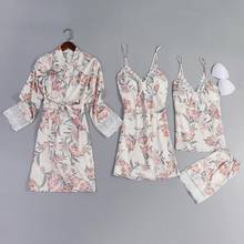 Lady Home Wear Pajamas 4PC Strap Top Pants Suit Sleepwear Sets Woman Nightgown Sexy Kimono Sleep Robe Bath Gown Nightdress 2024 - buy cheap