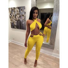 Sexy Summer Women Pants Sets Solid Color Two Pieces Cross Halter Bustier Bra+High Waist Pencil Pants Female Clubwear S-XXL 2024 - buy cheap