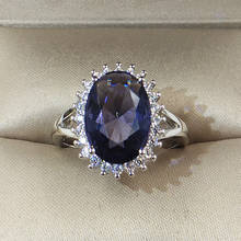 Роскошные модные Королевский синий циркон кольцо серебряного цвета кольца для женщин Кристалл овальное обручальное кольцо вечерние ювелирные изделия рождественские подарки 2024 - купить недорого