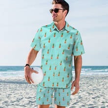 Conjunto de camisetas havaianas para homens, camiseta de abacaxi de verão da moda 2020 com estampa de calção de praia e manga curta, roupa de treino masculina 2024 - compre barato