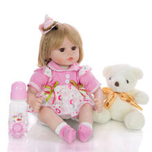 46CM bebe doll reborn toddler girl doll in pink dress soft body silicone baby reborn smooth long hair doll l.o.l 2024 - buy cheap