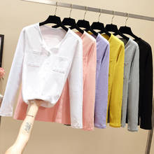 Camiseta feminina gkfnmt, decote em v, sexy, manga comprida, rosa, roxo, amarelo plus, tamanho grande 3xl, 2020 2024 - compre barato