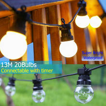Cordão de luz led g50 com 13m, 20 lâmpadas, temporizador, função, fadas, à prova d'água, jardim, festa de casamento, decoração, luzes de cordão d30 2024 - compre barato
