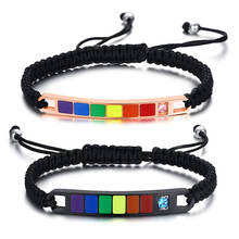 Women Men Rainbow Bracelets Hand-Made Braided Adjustable Rope Couple Bracelet Cubic Zirconia Stainless Steel Jewelry 2024 - buy cheap