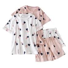 Summer New Japanese Style Pyjamas Set Ladies Fresh Style Short Sleeve Heart Printed O-Neck Women Comfort Full Cotton Homewear 2024 - buy cheap