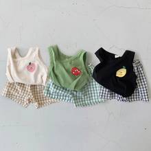 Korean Toddler Boys Tshirt Short Sets Baby Kids Cotton Sleeveless Vest Tops+Plaid Shorts 2pcs Suits Baby Girls Clothing Set 2024 - buy cheap