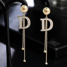 2021 Luxury Brand Long Chain Shining Rhinestone Letter D Hanging Earrings For Women Crystal Big Dangle Earring Women's Jewelry 2024 - buy cheap