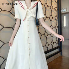 Junelove vestido longo vintage de verão 2021, vestido elegante, bonito, gola em v, manga curta, vestidos de faculdade para mulheres, casual 2024 - compre barato