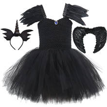 Preto bruxa anjo caído traje para crianças halloween cosplay unicórnio vestido de princesa roupas meninas tutu vestido com asas hairband 2024 - compre barato