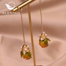 Xlentag Real Yellow Flower Long Dangle Earrings For Women Fresh Water Pearl Cute Drop Earrings Jewellery GE0909 2024 - buy cheap