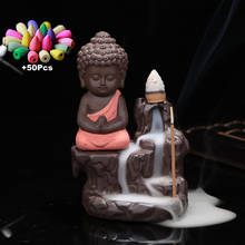 50Pc Incense Cones + Burner Creative Home Decor The Little Monk Small Buddha Censer Backflow Incense Burner Use In Home Teahouse 2024 - buy cheap