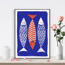 Scandinavian Style Posters and Prints 3 Fish Canvas Painting Indigo Wall Pictures for Living Kitchen Room Home Decor No Frame 2024 - buy cheap