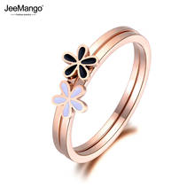 JeeMango Fashion White/Black Double Flowers Ring Jewelry For Women Girl Rose Gold Stainless Steel Anniversary Rings JR19009 2024 - buy cheap