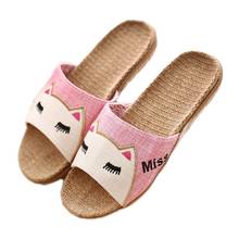 Suihyung Flax Slippers Women Summer Beach Shoes Cute Cat Flip Flops Breathable Slides Girls Indoor Linen Slippers Female Sandals 2024 - buy cheap