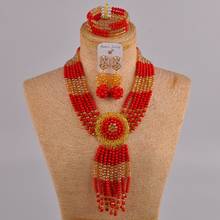 opaque red and champagne gold ab costume necklace african wedding beads jewelry set crystal 6CLS 2024 - buy cheap