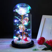 Lámina de oro Artificial de 24K, flor de la bella la bestia en cúpula de cristal LED para siempre, rosa roja, San Valentín, día de la madre, regalo romántico especial 2024 - compra barato